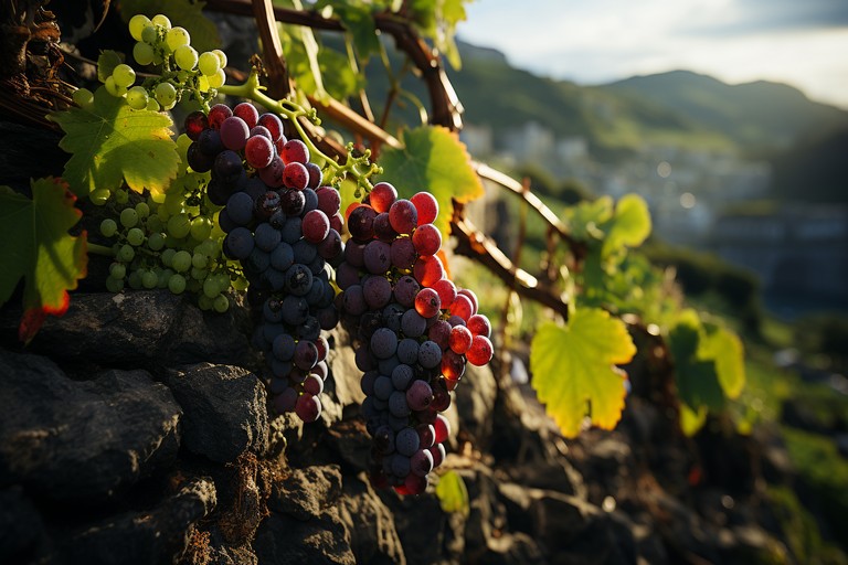 Grape vineyard in autumn, winery growth, ripe fruit, rural scene generated by artificial intellingence